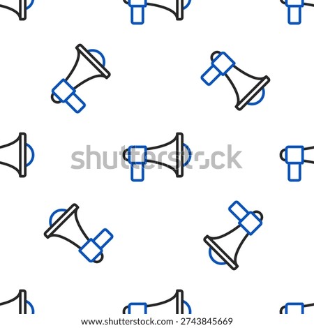 Line Megaphone icon isolated seamless pattern on white background. Loud speach alert concept. Bullhorn for Mouthpiece scream promotion. Colorful outline concept. Vector