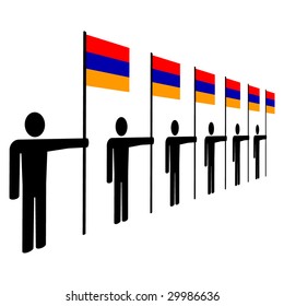 line of men holding Armenian flags illustration