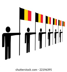 line of men holding Belgian flags illustration