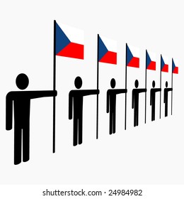 línea de hombres con banderas checas, ilustración