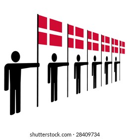 line of men holding Danish flags illustration