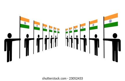 línea de hombres con banderas indias, ilustración