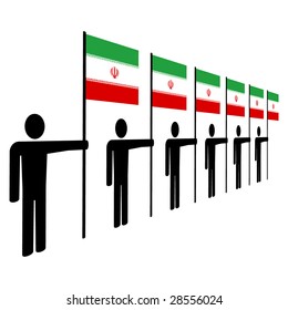 line of men holding Iranian flags illustration