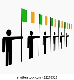 line of men holding Irish flags illustration