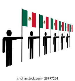 line of men holding Mexican flags illustration
