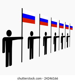 line of men holding Russian flags illustration