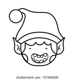 line merry christmas elf with cute hat
