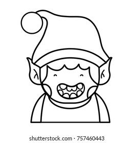 line merry christmas elf with cute hat