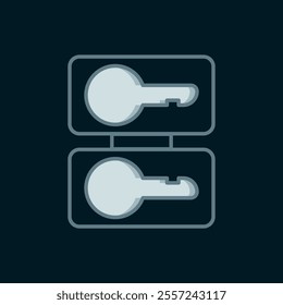 Line Metal mold plates for casting keys icon isolated on black background. Set for mass production and forgery of the keys. Flat filled outline style with shadow. Vector