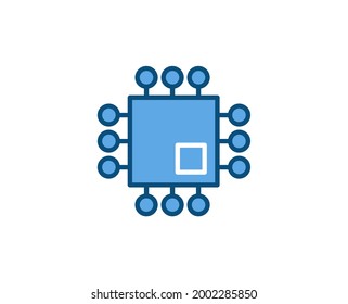 Line Microchip icon isolated on white background. Outline symbol for website design, mobile application, ui. Electronics pictogram. Vector illustration, editorial stroсk. 