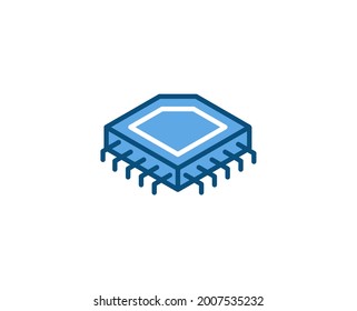 Line Microchip icon isolated on white background. Outline symbol for website design, mobile application, ui. Electronics pictogram. Vector illustration, editorial stroсk. 