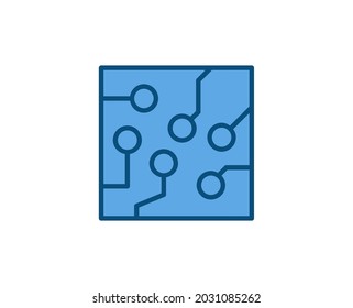 Icono de microchip de línea aislado en fondo blanco. Símbolo de esquema para diseño de sitio web, aplicación móvil, ui. Pictograma electrónico. Ilustración vectorial, с editorial k. 