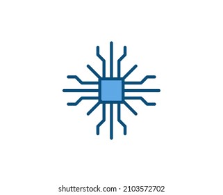 Line Microchip icon isolated on white background. Outline symbol for website design, mobile application, ui. Electronics pictogram. Vector illustration, editorial stroсk. 