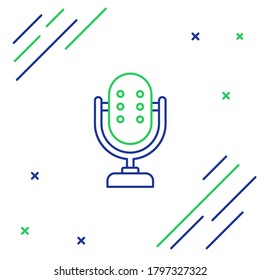 Line Microphone Symbol einzeln auf weißem Hintergrund. auf einem Mikrofon mit Mikrofon der Luft. Lautsprecher-Schild. Farbiges Rahmenkonzept. Vektorgrafik