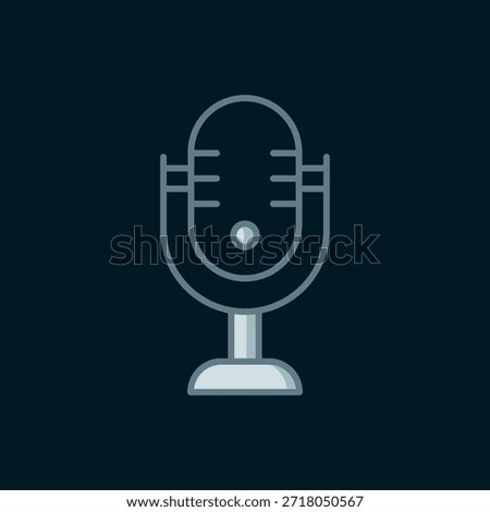 Line Microphone icon isolated on black background. On air radio mic microphone. Speaker sign. Flat filled outline style with shadow. Vector