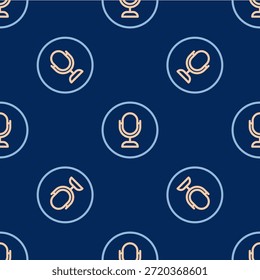 Line Microphone icon isolated seamless pattern on blue background. On air radio mic microphone. Speaker sign.  Vector