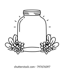 line middle mason glass with flowers and leaves