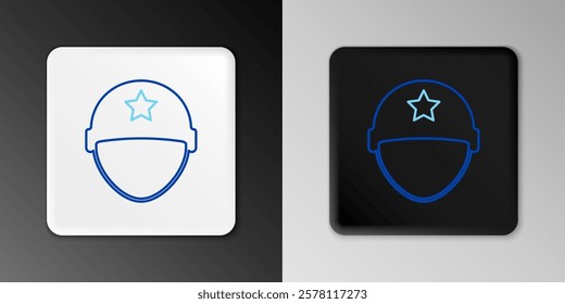 Line Military helmet icon isolated on grey background. Army hat symbol of defense and protect. Protective hat. Colorful outline concept. Vector