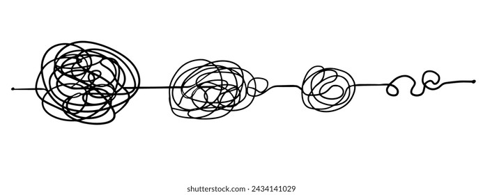 Line Mind Prozess komplizierte und einfache Wege, schwierige und einfache Prozess Doodle Stil isoliert auf weißem Hintergrund. 