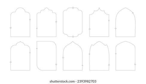 Line minimal aesthetic arch frame shapes with sparcles. Boho contemporary y2k arc, window, door.