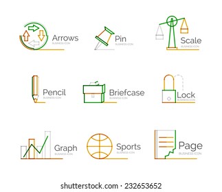 Line minimal design logo, business icon set - 9 modern thin line style concepts