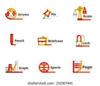 Line minimal design logo, business icon set - 9 modern thin line style concepts