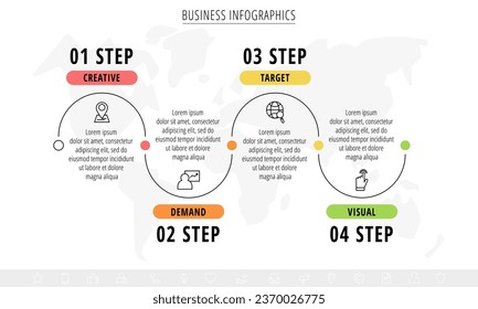 Line minimal infographics timeline with four steps. Chart process template. Modern vector for company or corporate business project and presentation
