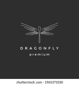 Line minimalist Dragonfly wings logo design with line art style on black background