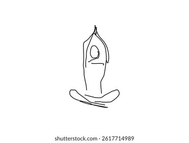 line minimalist illustration of a person performing a standing yoga pose on one leg.