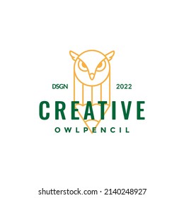 line minimalist owl with pencil logo design, vector graphic symbol icon illustration creative idea