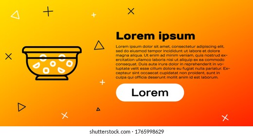 Line Mixed punch with fresh fruits in bowl icon isolated on yellow background. Colorful outline concept. Vector Illustration