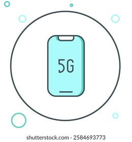 Line Mobile with 5G new wireless internet wifi icon isolated on white background. Global network high speed connection data rate technology. Colorful outline concept. Vector