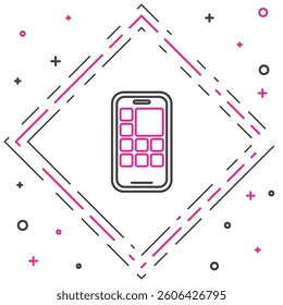 Line Mobile Apps icon isolated on white background. Smartphone with screen icons, applications. mobile phone showing screen. Colorful outline concept. Vector