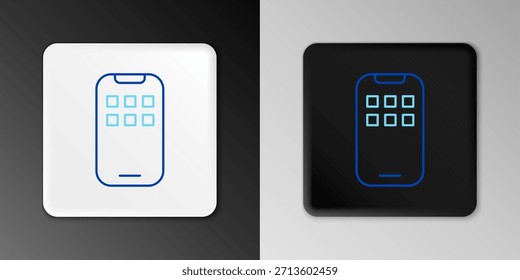 Icono de App móviles aislados sobre fondo gris. Smartphone con los iconos de la pantalla, aplicaciones. teléfono móvil que muestra la pantalla. Concepto de contorno colorido. Vector