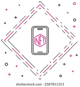 Line Mobile with art store app icon isolated on white background. Technology of selling NFT tokens for cryptocurrency. Non fungible token. Colorful outline concept. Vector