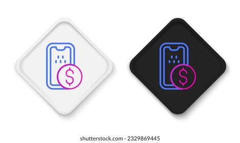 Line Mobile banking icon isolated on white background. Transfer money through mobile banking on the mobile phone screen. Colorful outline concept. Vector