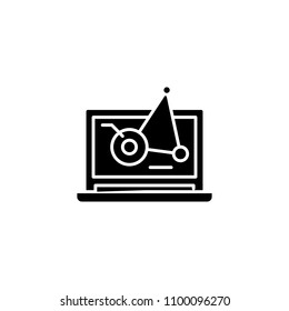 Line mobile chart black icon concept. Line mobile chart flat  vector symbol, sign, illustration.