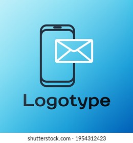 Line Mobile and envelope, new message, mail icon isolated on blue background. Usage for e-mail newsletters, headers, blog posts. Colorful outline concept. Vector Illustration