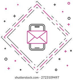 Línea móvil y sobre, nuevo mensaje, icono del correo aislado en el fondo blanco. Uso para boletines de correo electrónico, encabezados, publicaciones de blog. Concepto de contorno colorido. Vector