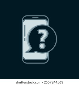 Line Mobile phone with question icon isolated on black background. Flat filled outline style with shadow. Vector