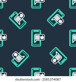Line Mobile phone and shopping basket icon isolated seamless pattern on black background. Online buying symbol. Supermarket basket symbol.  Vector