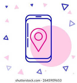 Line Mobile smart phone with app delivery tracking icon isolated on white background. Parcel tracking. Colorful outline concept. Vector Illustration