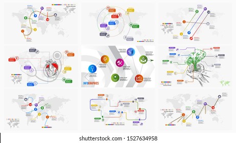 line modern infographics. Vector modern set of business infographic design template, steps or parts. 