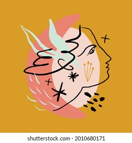 Line modern minimalist woman face art design print.