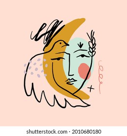 Line modern minimalist woman face art design print.