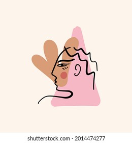 Line modern minimalist woman face art design print.