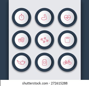line modern round fitness icons, vector illustration, eps10, easy to edit