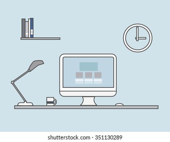 Line modern workspace. Vector