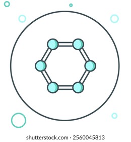 Line Molecule icon isolated on white background. Structure of molecules in chemistry, science teachers innovative educational poster. Colorful outline concept. Vector