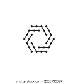 Line molecules, rounded hexagon geometric symbol simple logo vector